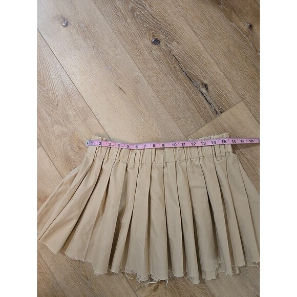 Y2K Paperbag Pleated Mini Skirt Womens Med Grunge Beige Raw Hem Skater Divided - Picture 3 of 7